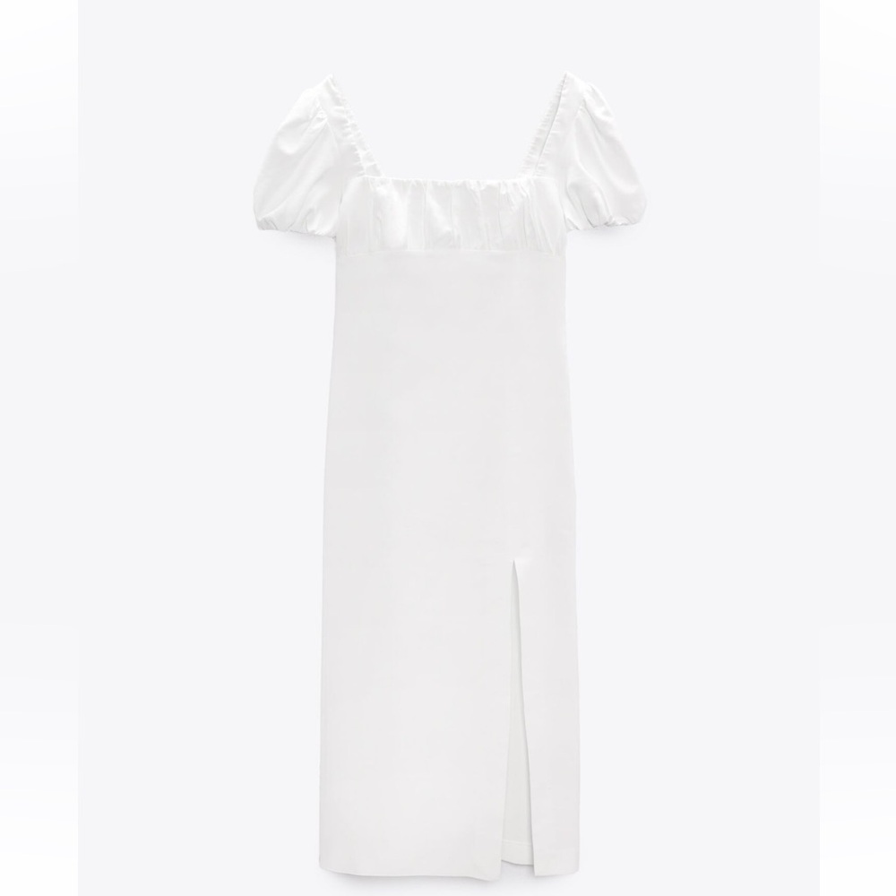 Zara white lenin blend dress
